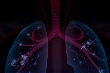 Dust particles in lungs, symbolizing pneumoconiosis