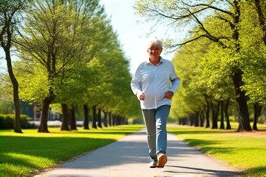 Healthy person walking in a park after recovery.