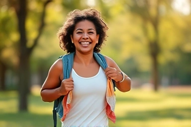 Person walking briskly in a park, symbolizing healthy exercise.