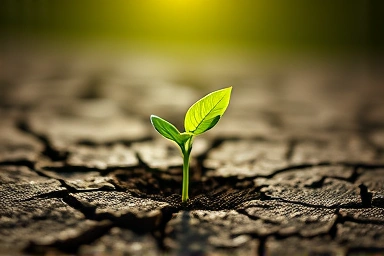 Symbol of growth and renewal emerging from digital overload.