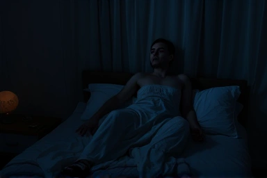 Person acting out dream in bed, disturbed sleep