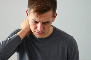 Person with shoulder blade pain, feeling discomfort and distress.