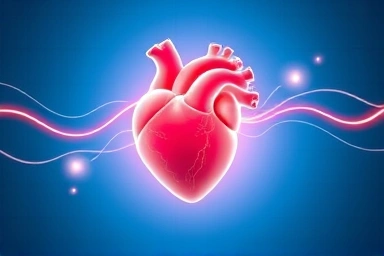 Symbolic heart healing with abstract energy waves.