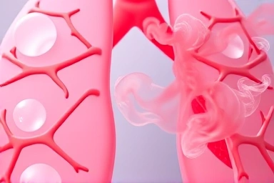 Microscopic view of healthy vs. destroyed lung alveoli due to smoking.