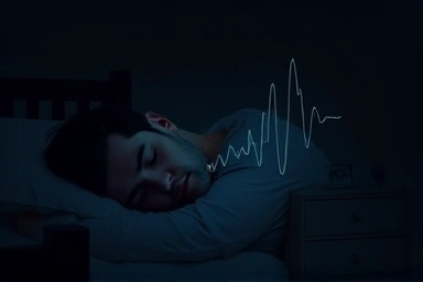 Person sleeping, snoring, sleep apnea concern, bedroom