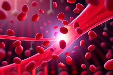 Restored blood flow, healthy artery, microscopic view, medical illustration