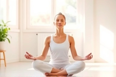 Peaceful person meditating, symbolizing stress relief.