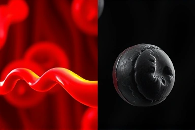 Healthy vs. unhealthy blood vessels, symbolizing vascular health risk.