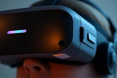 Virtual reality headset glowing with therapeutic light