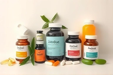 Assortment of amino acid supplements, capsules, and bottles.