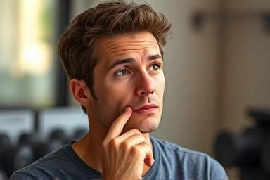 Person contemplating optimal timing for health supplements.