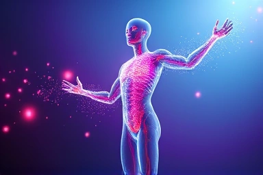Abstract visualization of energy flow and vitality within the human body.