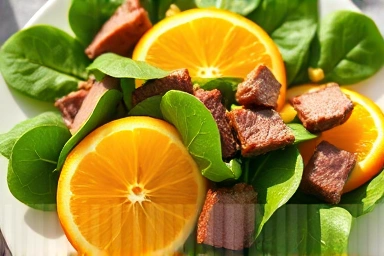 Healthy iron-rich meal with spinach and oranges
