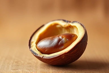 Brazil nut cracked open, natural light, organic texture