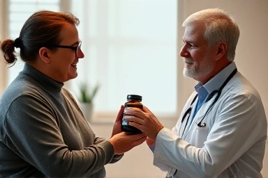 Doctor and patient discussing health supplements, emphasizing consultation.
