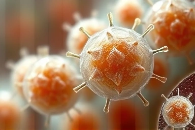 Close-up of healthy cells protected by vital nutrients.