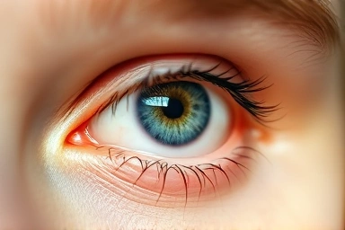 Eye with gentle tremor, natural light, subtle discomfort relief