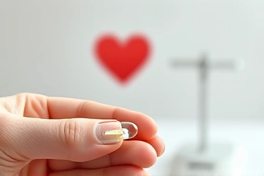 Chitosan capsule symbolizing heart health and weight balance