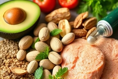 Healthy foods symbolizing balanced diet and supplement synergy