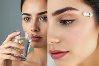 Collagen supplement pill versus skin injection treatment comparison