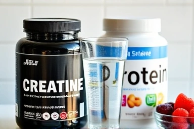 High-quality creatine and protein supplement powders shown together.
