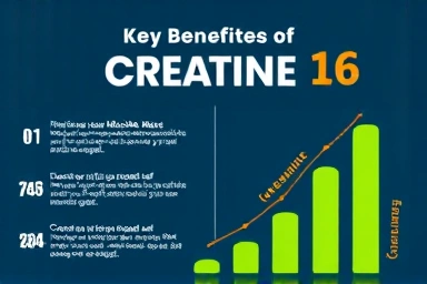 Infographic summarizing creatine benefits: muscle growth, strength.