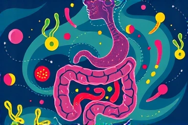 Abstract visualization of a healthy gut microbiome.