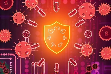 Illustration of a strong immune system strengthened by echinacea