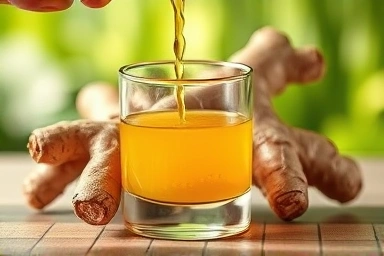 Vibrant ginger root and its potent liquid extract.