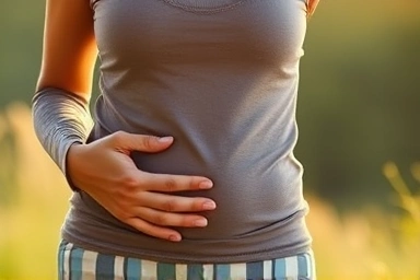Woman experiencing relief from period pain.