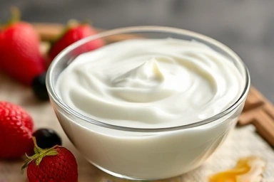 Creamy Greek yogurt with berries and honey, symbolizing health benefits.