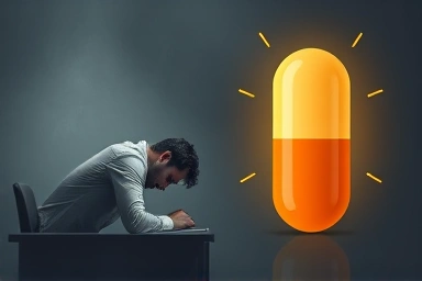 Symbolic representation of overcoming fatigue with vitamin B.