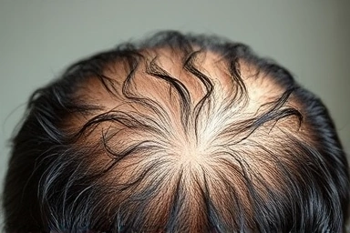 Healthy scalp with strong hair follicles, natural light