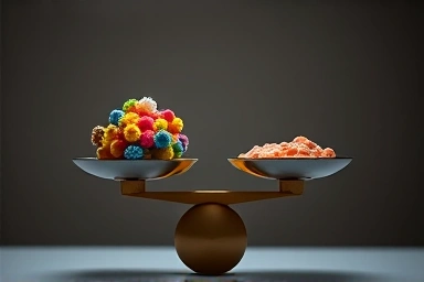 Balance scale representing gut health synergy.