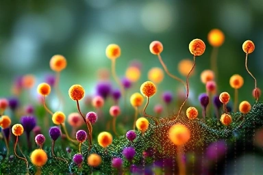 Abstract visualization of a healthy gut microbiome.