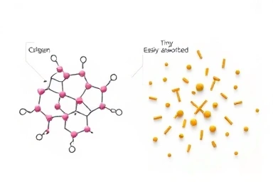 Collagen molecule size comparison: large vs. small peptides.