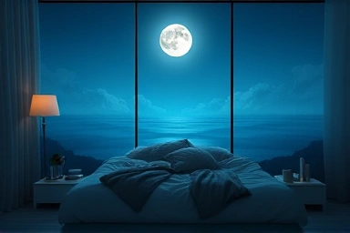 Serene bedroom symbolizing deep, peaceful sleep and relaxation.