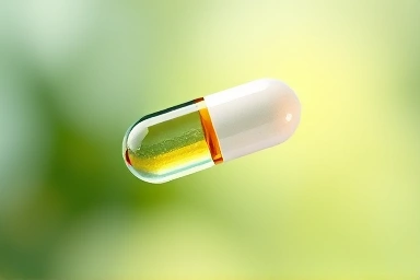 Vibrant vitamin B3 capsule dissolving, symbolizing health.