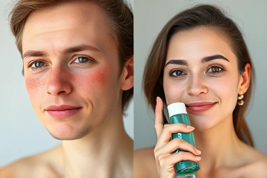 Contrast of niacin flush discomfort vs. flush-free radiance.