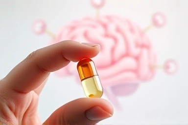 Omega-3 supplement capsule promoting brain health and clarity.