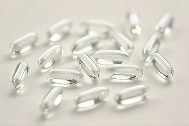 Small, smooth omega-3 capsules on a light background.