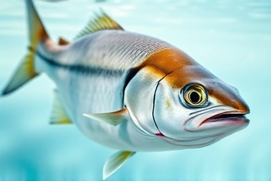 Healthy fish swimming in clear water, symbolizing fresh omega-3 source.