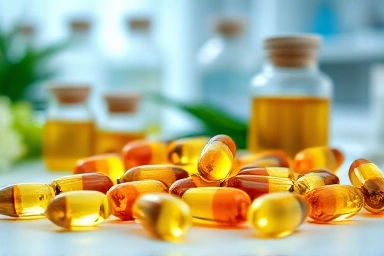 High-quality omega-3 capsules and raw ingredients.