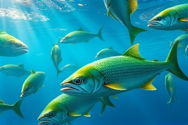 Vibrant, healthy fish swimming in clear ocean water, symbolizing omega-3 benefits.