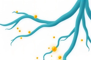 Abstract visualization of a healthy circulatory system with omega-3 elements.