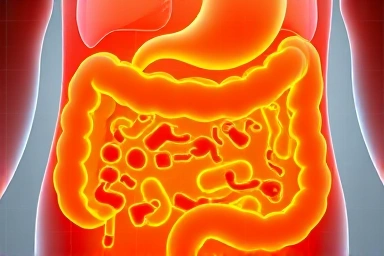 Microscopic view of gut health enhanced by omega-3.