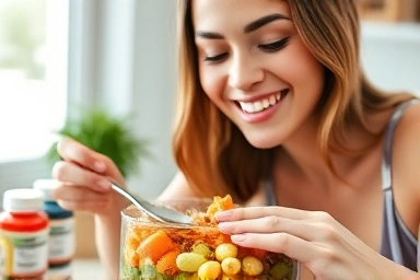 Healthy lifestyle with supplements and balanced meal
