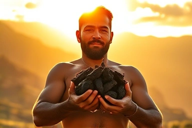 Man with black maca roots symbolizing male vitality and energy