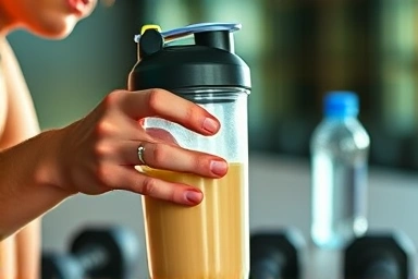 Person mixing a protein shake for post-workout recovery
