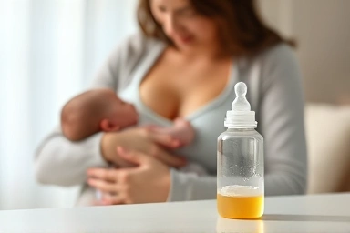 Breastfeeding mother with baby and safe diet supplement
